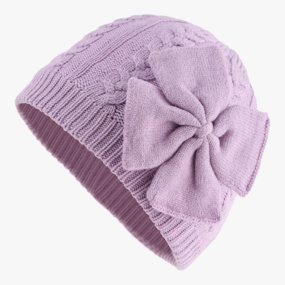 Lavender Knit Bow Beanie for infants 0-6 months nwt